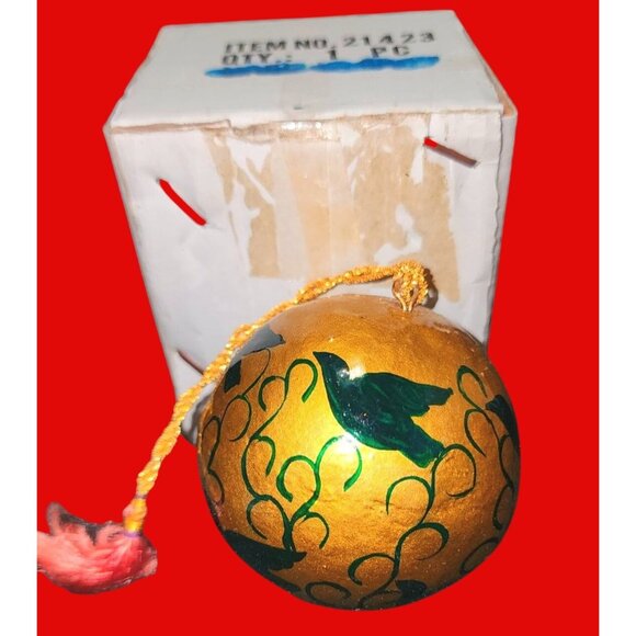 Handcrafted Gold Green Bird Dove  Ornament With Tassel NOS Made In India - Picture 1 of 8